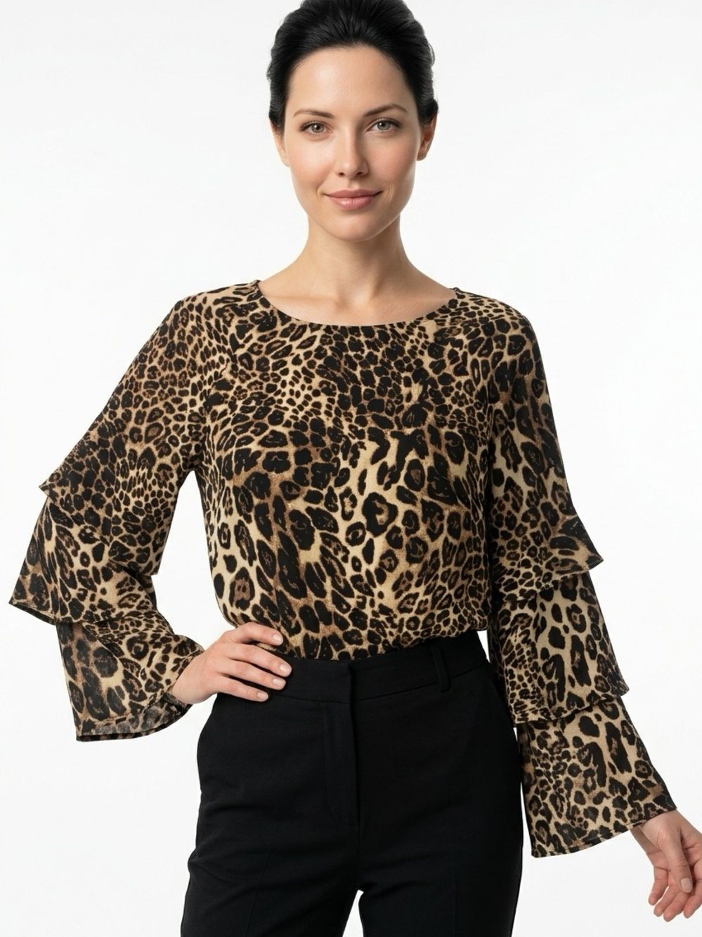 SKIES ARE BLUE | Leopard Tiered Long Sleeve Top S